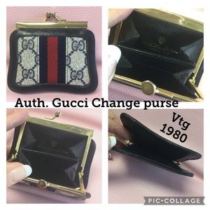 Gucci Monogram Leather & Canvas Change Purse Vtg 1980